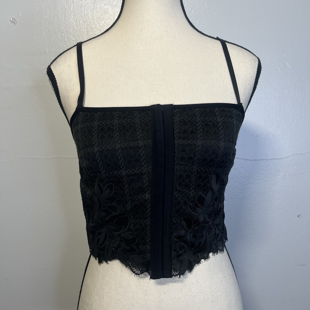 Aerie Black Lace Crop Corset‎ Top Womens Sz M adjustable straps